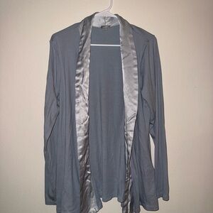 Light Slate Gray Open Front Cardigan with Satin Trim
